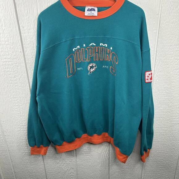 Vintage 90’s NFL Miami Dolphins Crewneck Teal And Orange Size XL - Picture 1 of 6